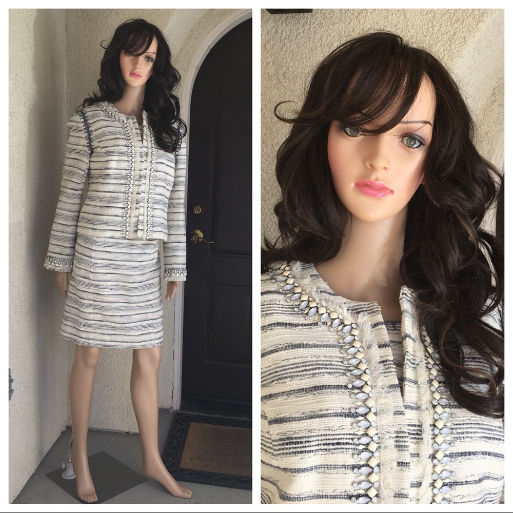 Tory Burch Cream and Black Striped Blazer